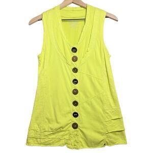 Neon Buddha Sleeveless Tank Top Green Button Down Cotton Blend Size XS